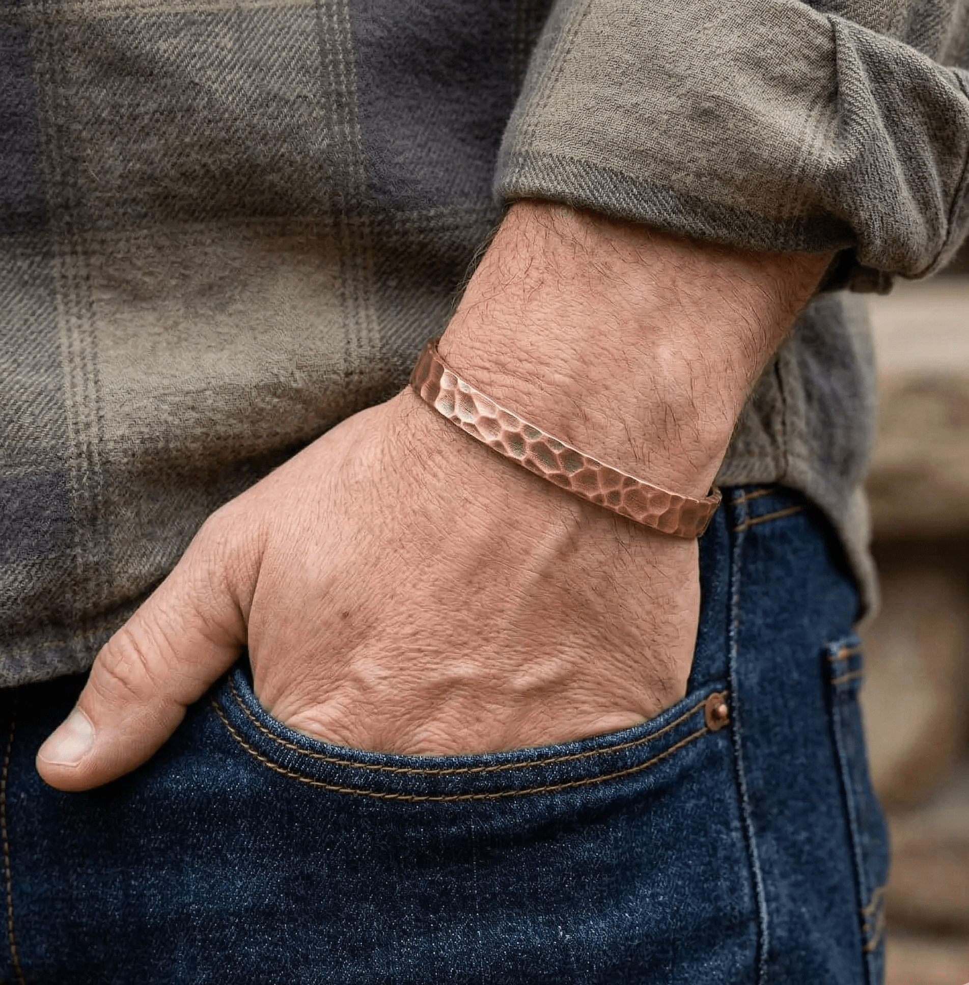 Bio Magnetic Antique Hammered Pure Copper Bracelet - Karoo Earth