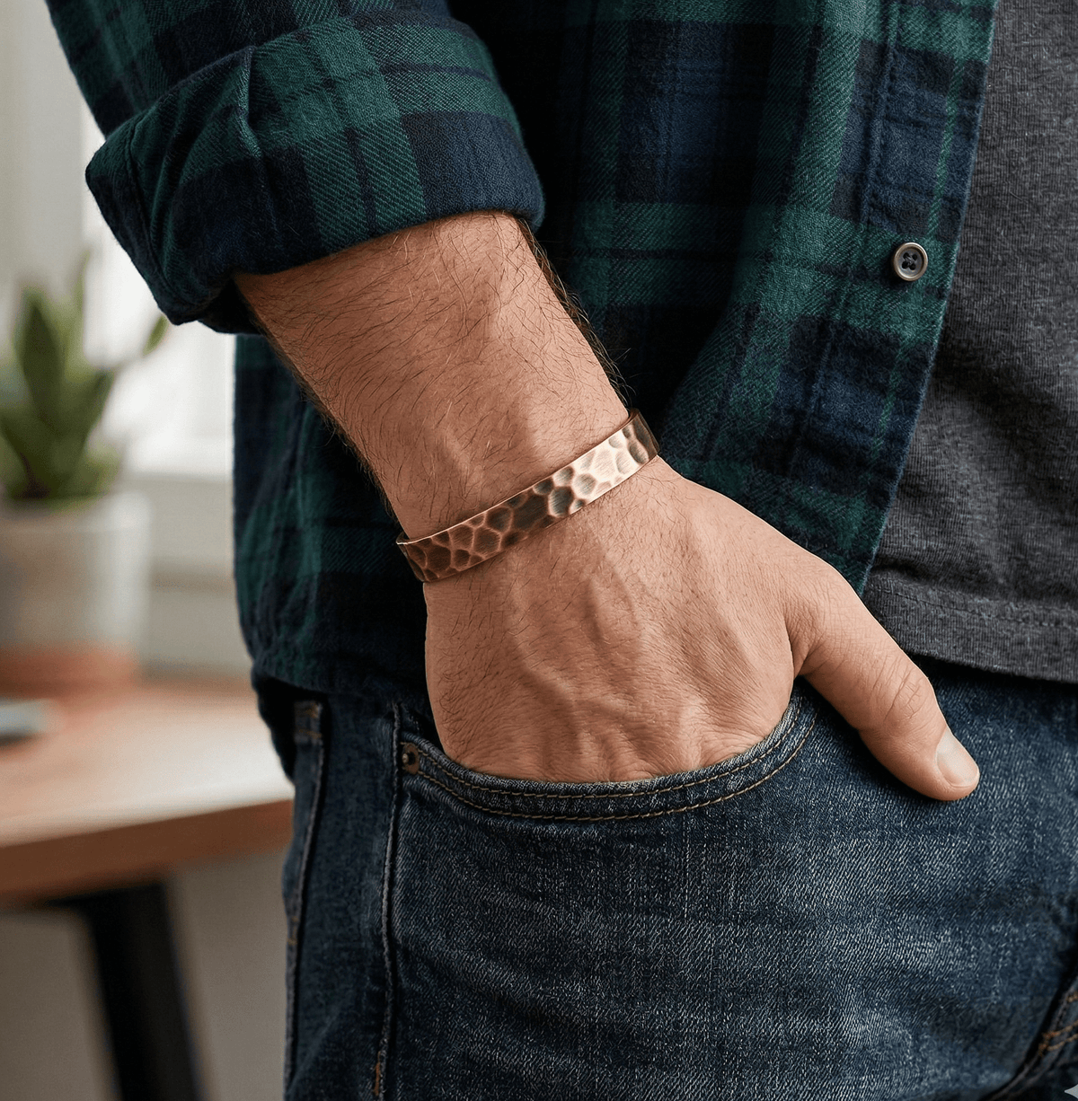 Bio Magnetic Antique Hammered Pure Copper Bracelet - Karoo Earth