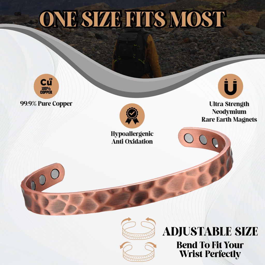 Bio Magnetic Antique Hammered Pure Copper Bracelet - Karoo Earth