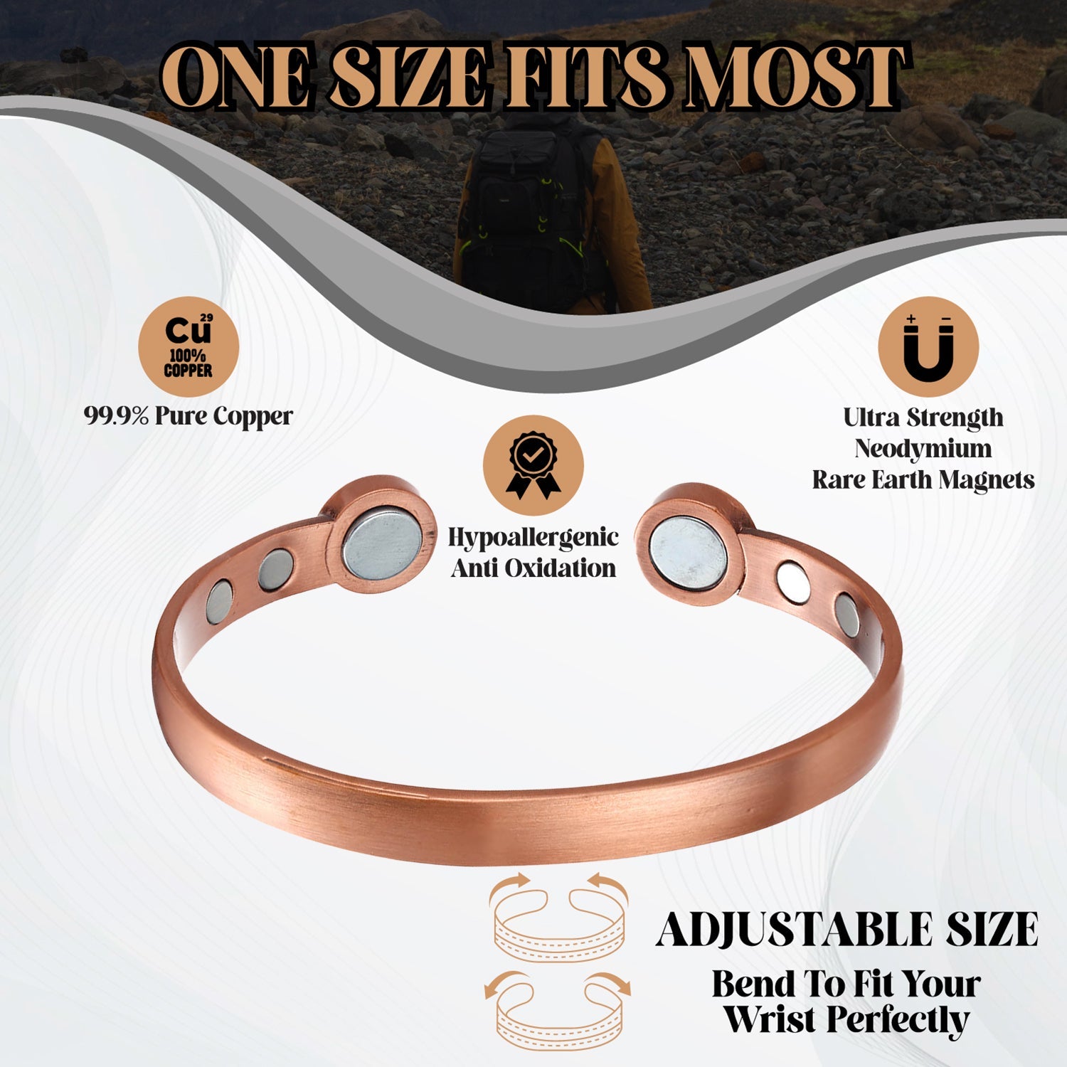 Bio Magnetic Brushed Copper Therapy Bracelet - Karoo Earth