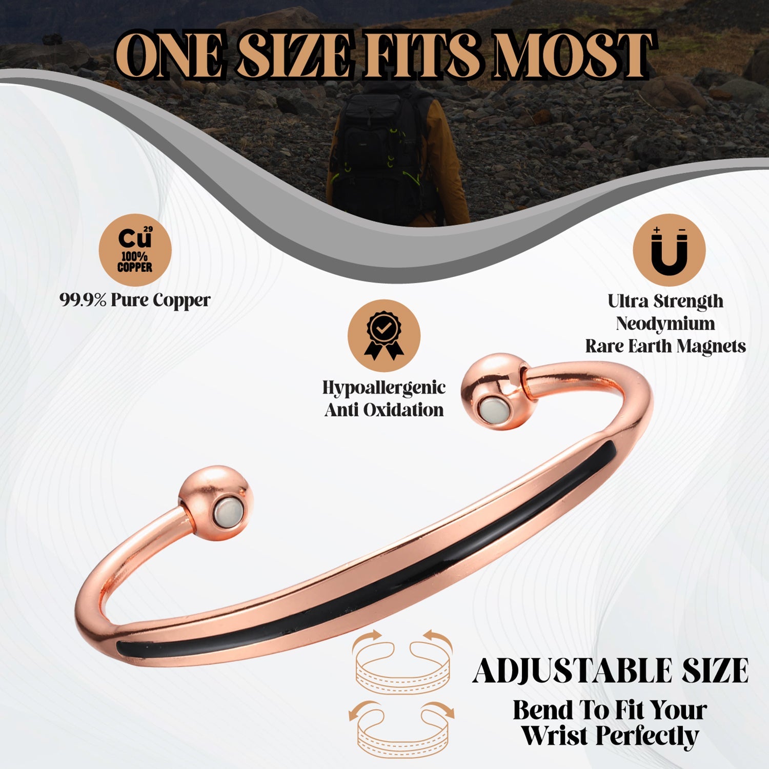 Bio Magnetic Copper Therapy Bangle with 2 Ultra Strength Magnets - Karoo Earth