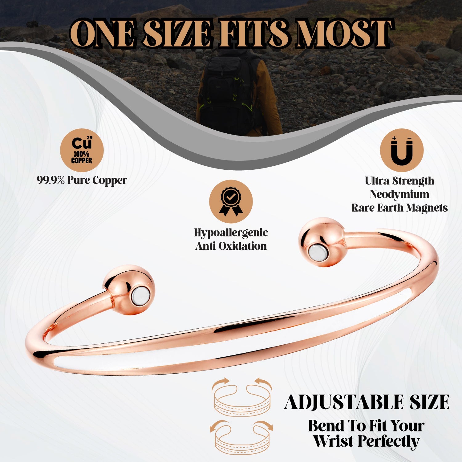 Bio Magnetic Copper Therapy Bangle with 2 Ultra Strength Magnets - Karoo Earth