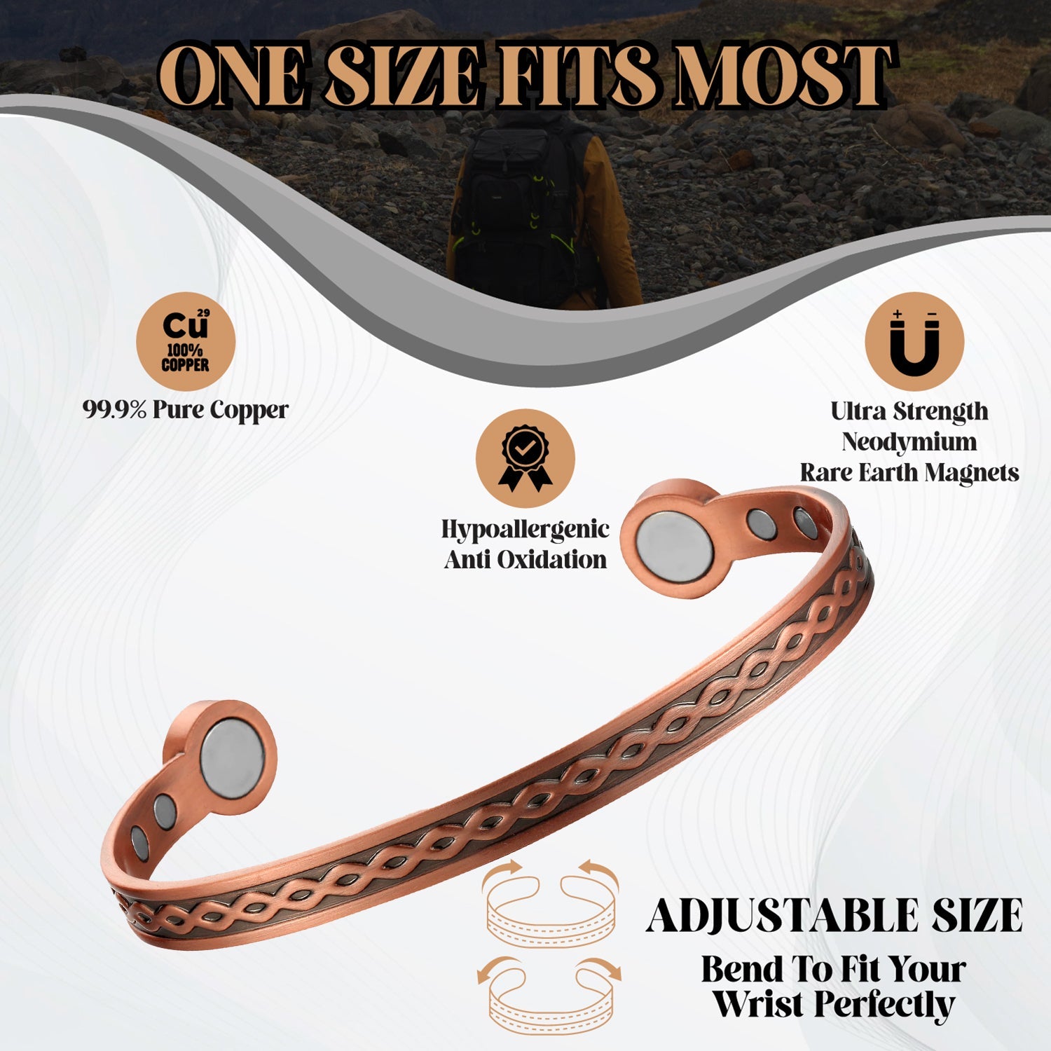 Bio Magnetic Copper Therapy Bangle with 6 Ultra Strength Magnets - Karoo Earth