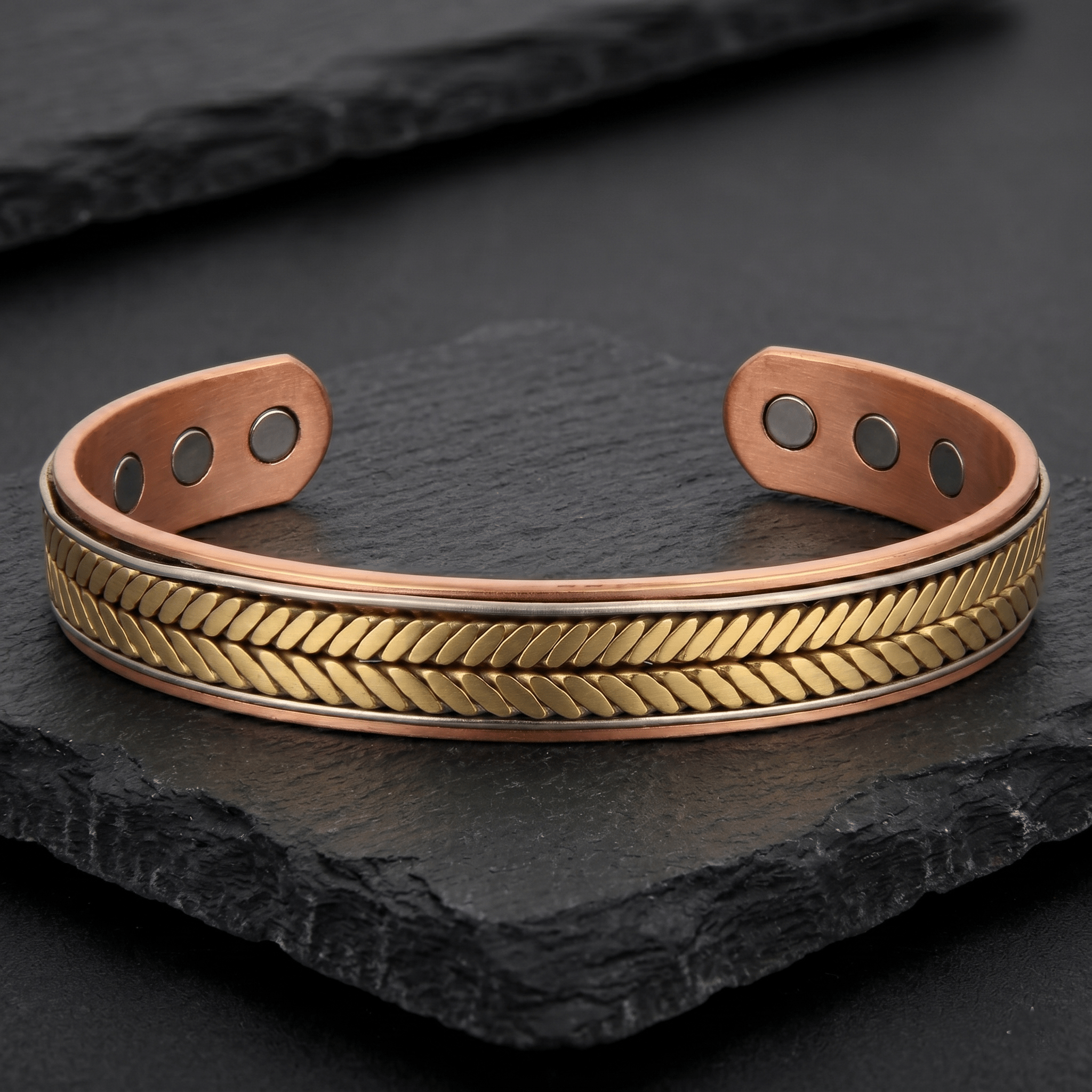 Bio Magnetic Herringbone Two Tone Pure Copper Bracelet - Karoo Earth
