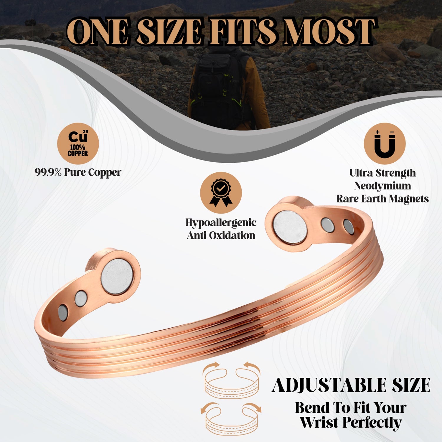 Bio Magnetic Rose Gold Copper Therapy Bracelet - Karoo Earth