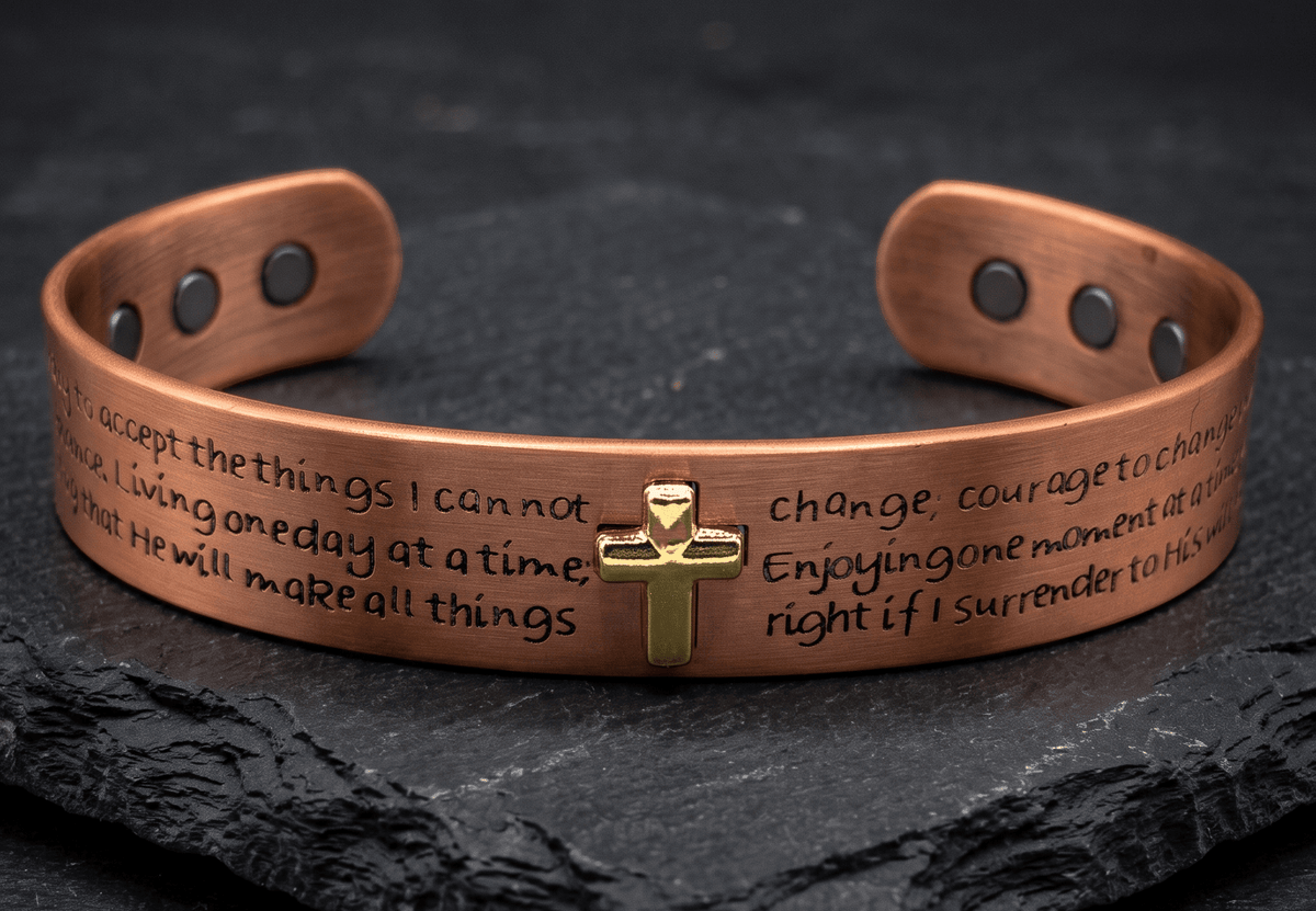 Bio Magnetic Serenity Prayer Engraved Pure Copper Bracelet - Karoo Earth