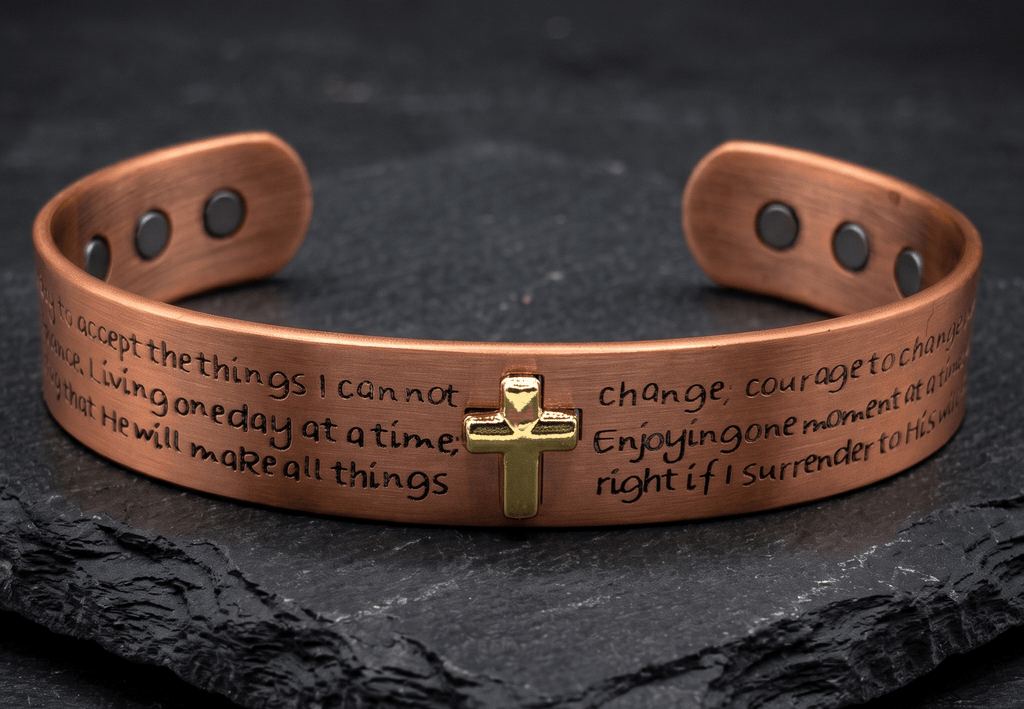 Bio Magnetic Serenity Prayer Engraved Pure Copper Bracelet - Karoo Earth