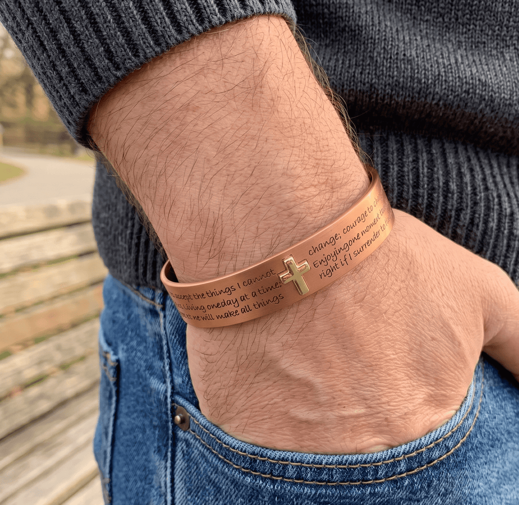 Bio Magnetic Serenity Prayer Engraved Pure Copper Bracelet - Karoo Earth