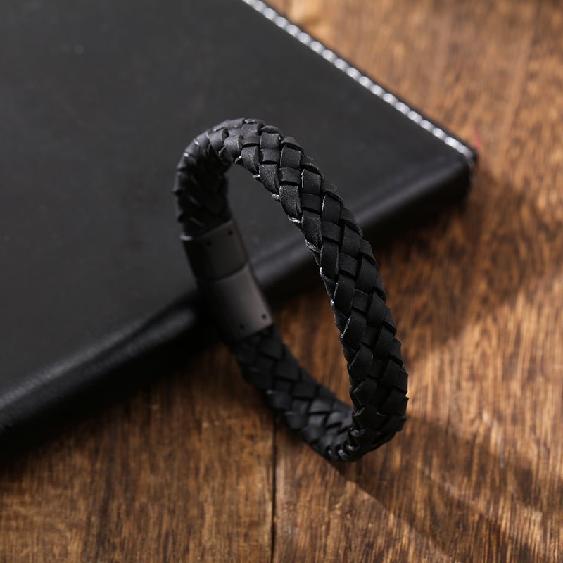 Black Braided Italian Leather Bracelet - Karoo Earth