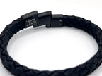 Black Braided Italian Leather Bracelet with Matt Black Stainless Steel Magnetic Clasp + Extender Link - Karoo Earth