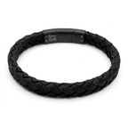 Black Braided Italian Leather Bracelet with Matt Black Stainless Steel Magnetic Clasp + Extender Link - Karoo Earth