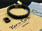 Black Braided Italian Leather Bracelet with Stainless Steel Magnetic Clasp + Extender Link - Karoo Earth