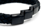 Black Braided Italian Leather Bracelet with Stainless Steel Magnetic Clasp + Extender Link - Karoo Earth