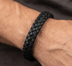 Black Braided Italian Leather Bracelet with Stainless Steel Magnetic Clasp + Extender Link - Karoo Earth