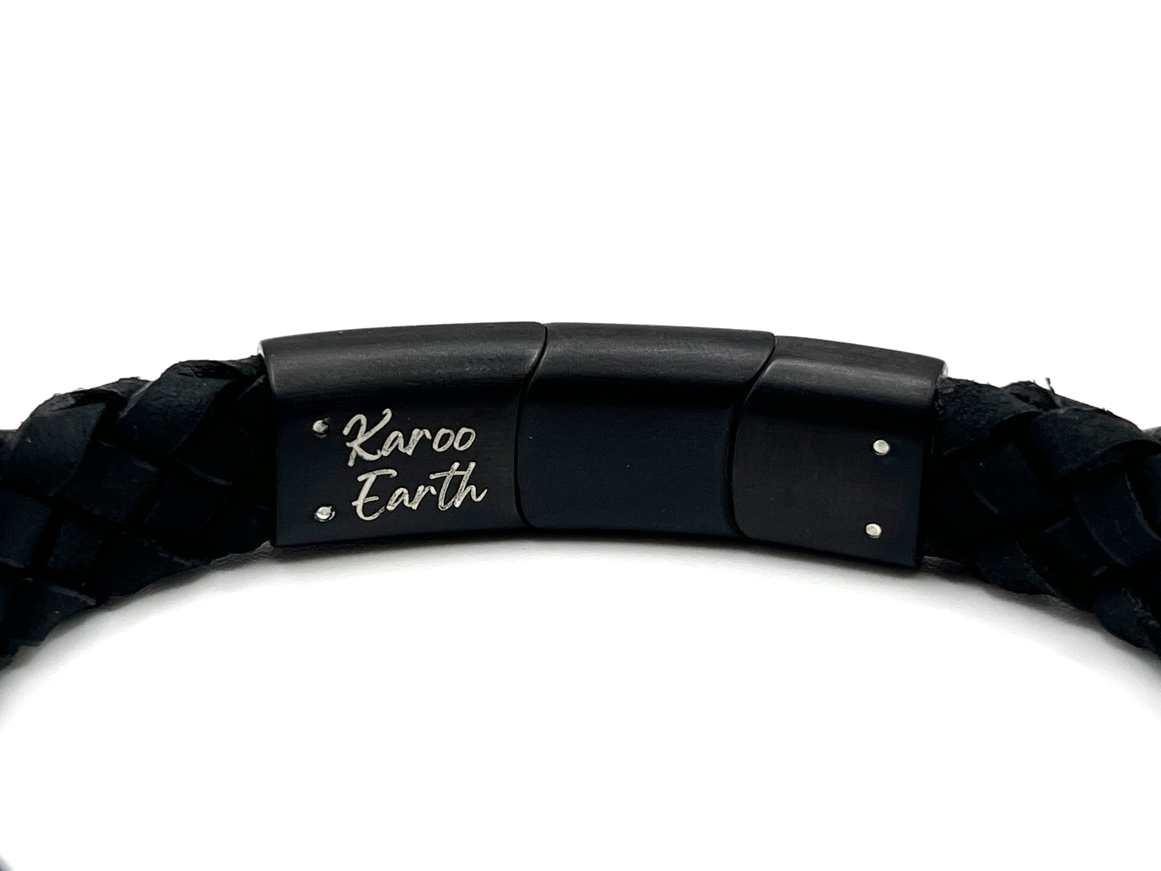 Black Braided Italian Leather Bracelet with Stainless Steel Magnetic Clasp + Extender Link - Karoo Earth