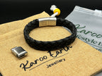 Black Braided Italian Leather Bracelet with Stainless Steel Magnetic Clasp + Extender Link - Karoo Earth