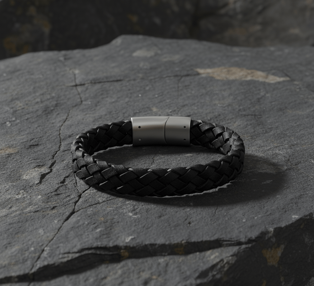 Black Braided Italian Leather with Stainless Steel Clasp - Karoo Earth
