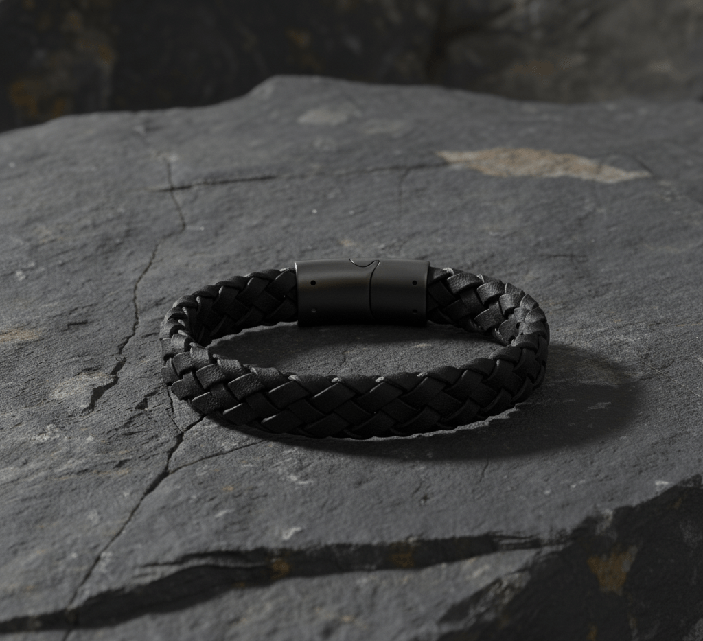 Black Braided Italian Leather with Stainless Steel Clasp - Karoo Earth