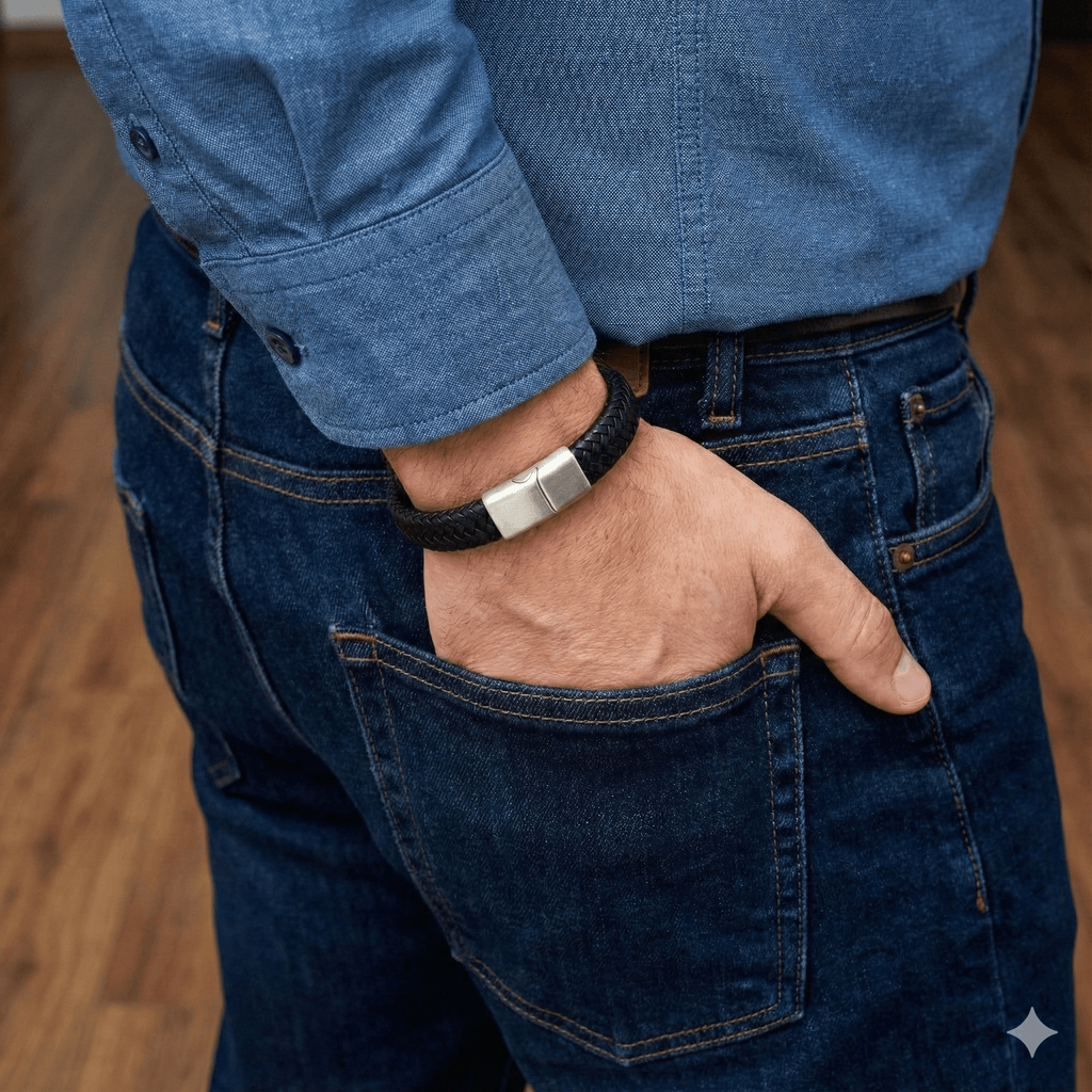 Black Braided Leather Bracelet - Karoo Earth