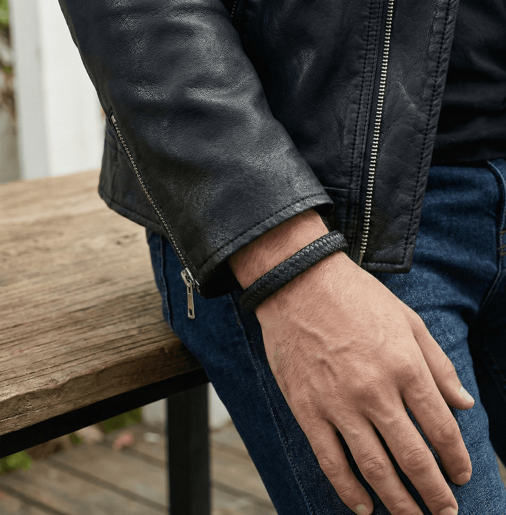 Black Braided Leather Bracelet - Karoo Earth