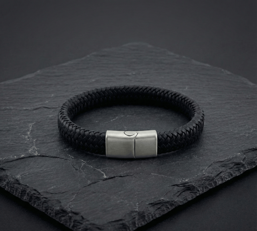 Black Braided Leather Bracelet - Karoo Earth