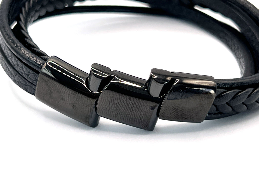 Black Braided Multi Layer Leather Bracelet - Karoo Earth