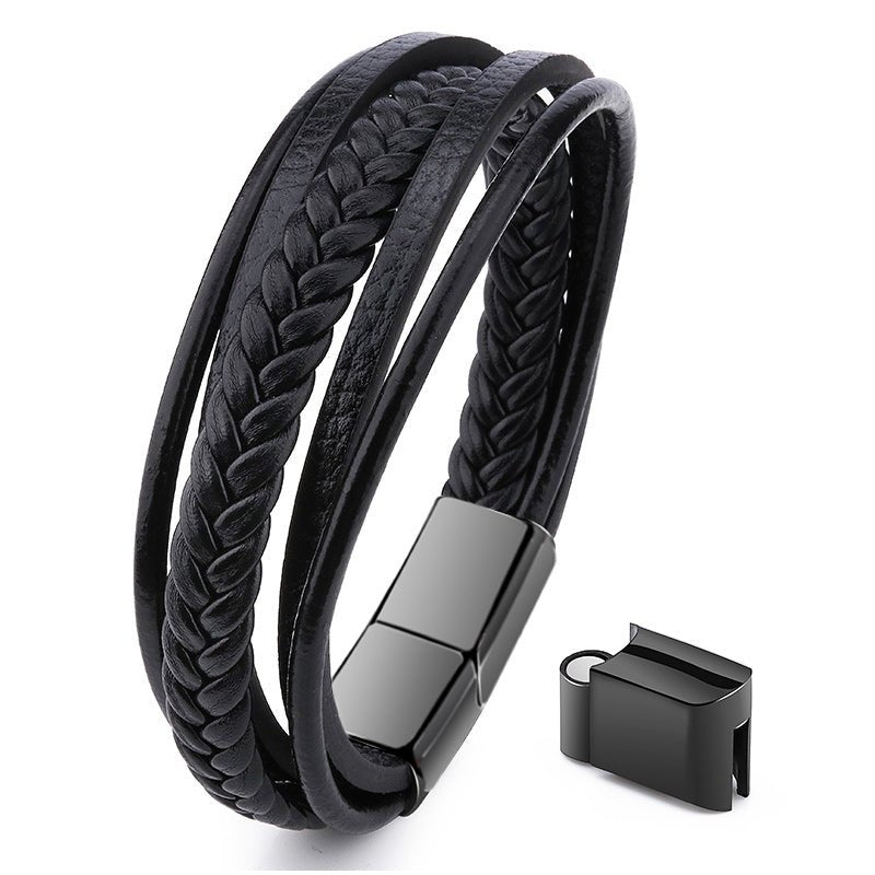 Black Braided Multi Layer Leather Bracelet - Karoo Earth