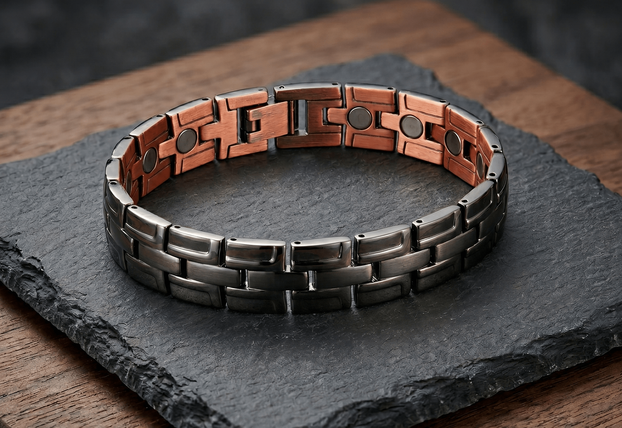Black Electroplated Double Track Pure Copper Link Bracelet - Karoo Earth