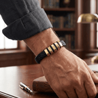 Black & Gold Leather Bracelet with extra link & Magnetic Clasp - Karoo Earth