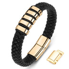 Black & Gold Leather Bracelet with extra link & Magnetic Clasp - Karoo Earth