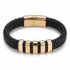Black & Gold Leather Bracelet with extra link & Magnetic Clasp - Karoo Earth