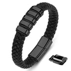 Black Leather Bracelet with extra link & Magnetic Clasp - Karoo Earth