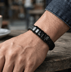 Black Leather Bracelet with extra link & Magnetic Clasp - Karoo Earth