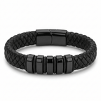 Black Leather Bracelet with extra link & Magnetic Clasp - Karoo Earth