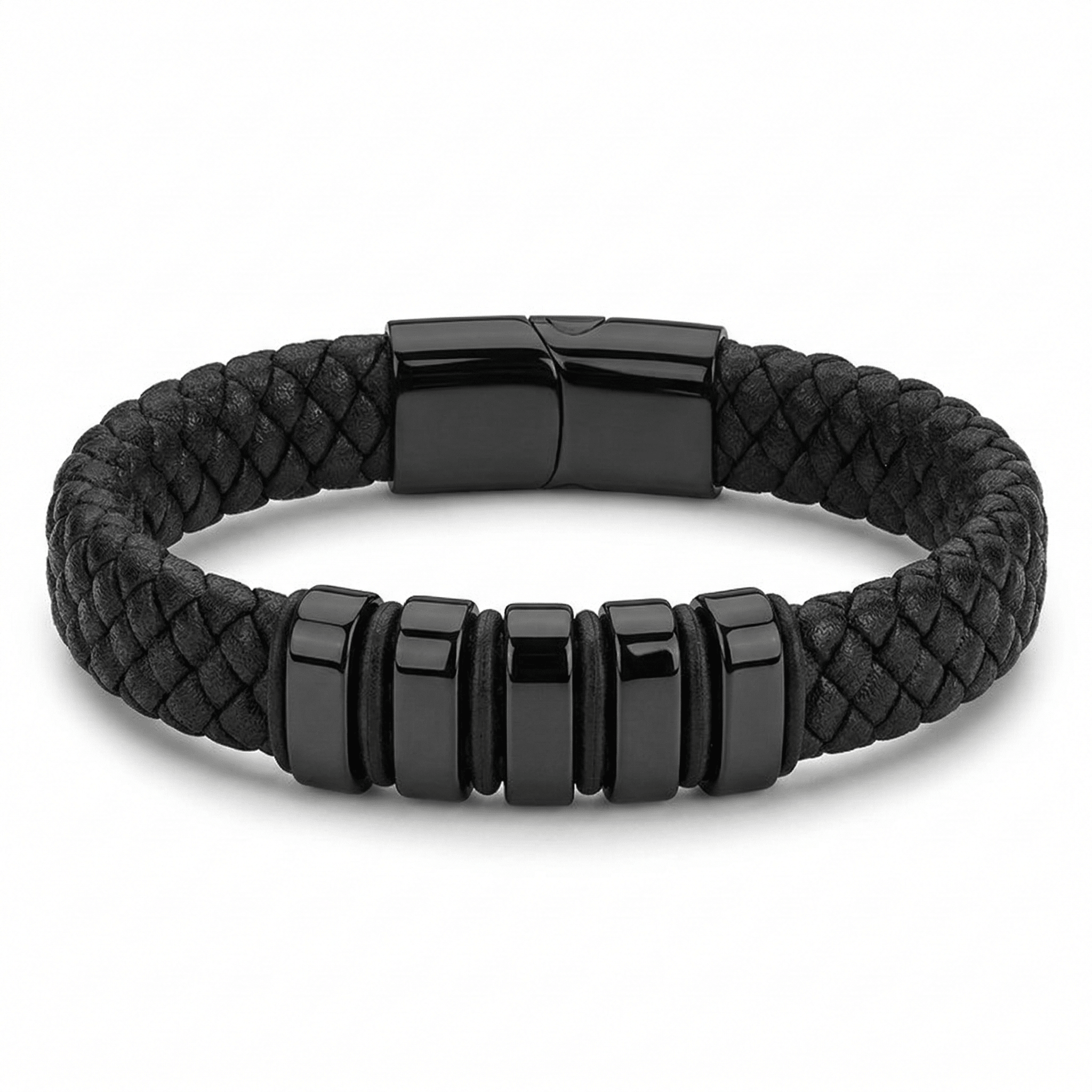 Black Leather Bracelet with extra link & Magnetic Clasp - Karoo Earth