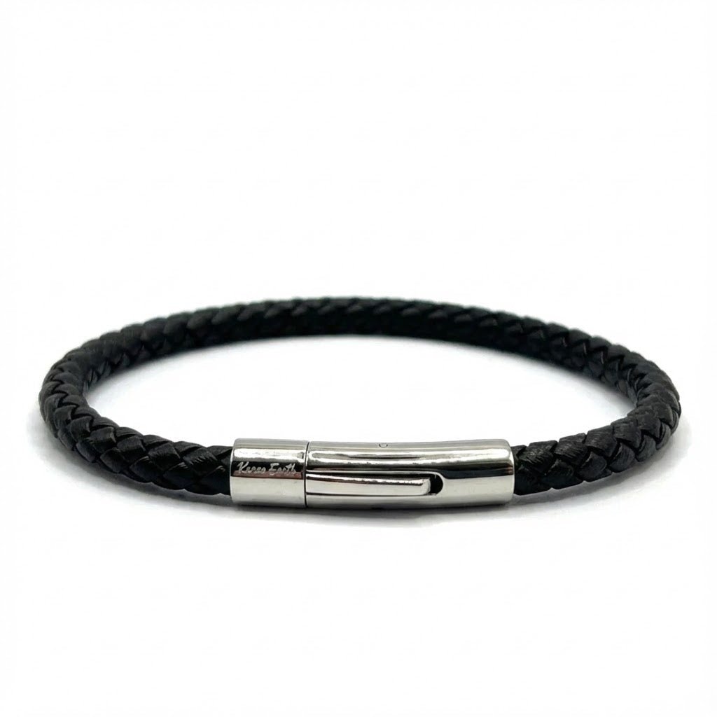 Black Single Braided Leather Bracelet - Karoo Earth