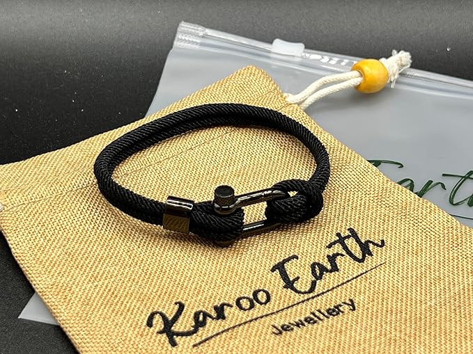 Black Stainless Steel Nautical Sailing Rope Shackle Bracelet - Karoo Earth