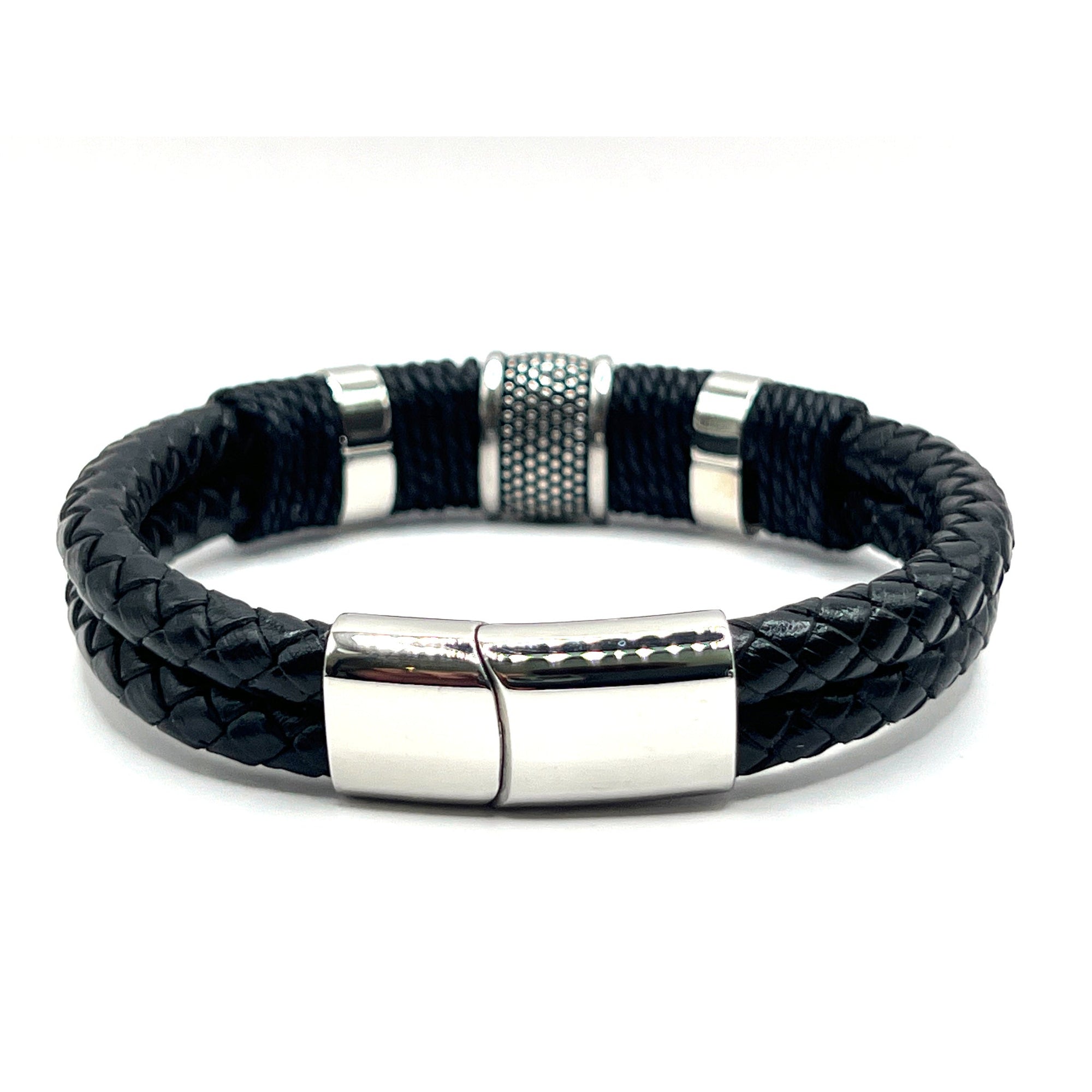 Black Woven Leather Alloy Rings - Karoo Earth
