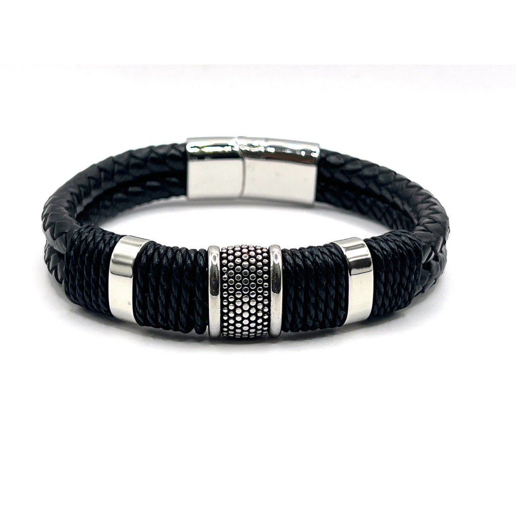 Black Woven Leather Alloy Rings - Karoo Earth