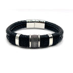 Black Woven Leather Alloy Rings - Karoo Earth