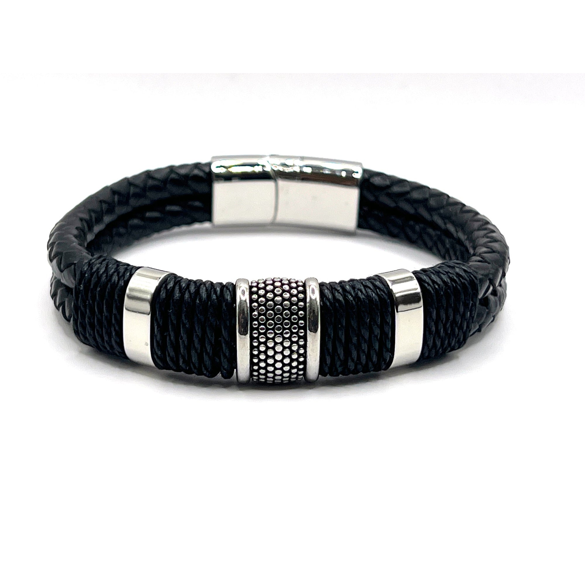 Black Woven Leather Alloy Rings - Karoo Earth