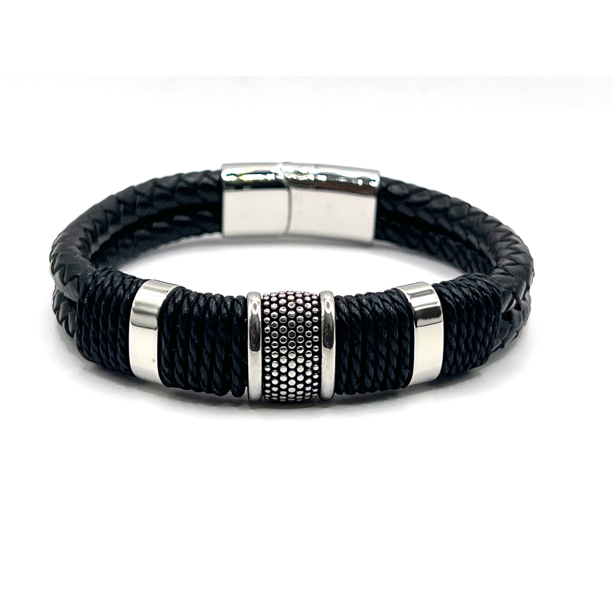 Black Woven Leather Alloy Rings - Karoo Earth