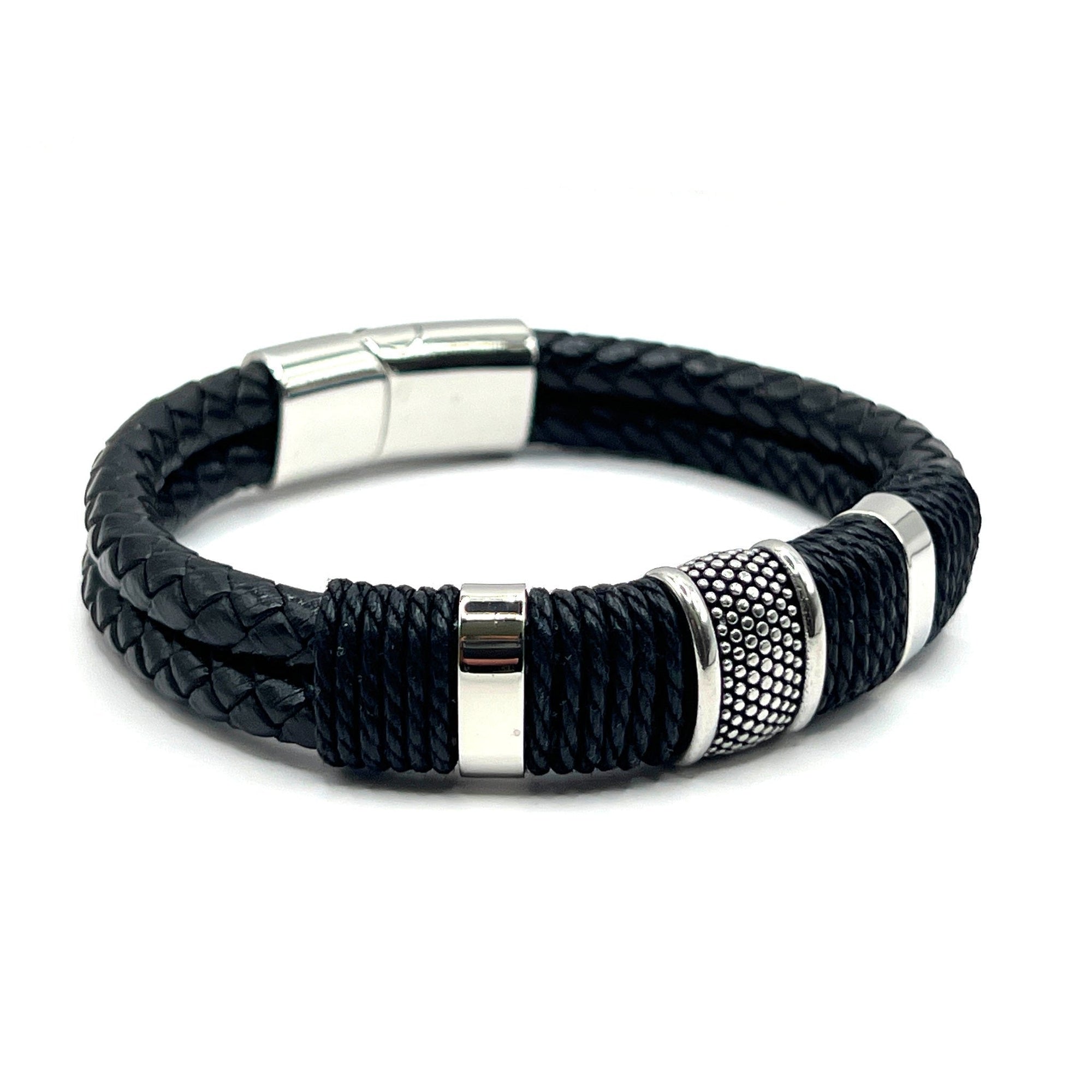 Black Woven Leather Alloy Rings - Karoo Earth