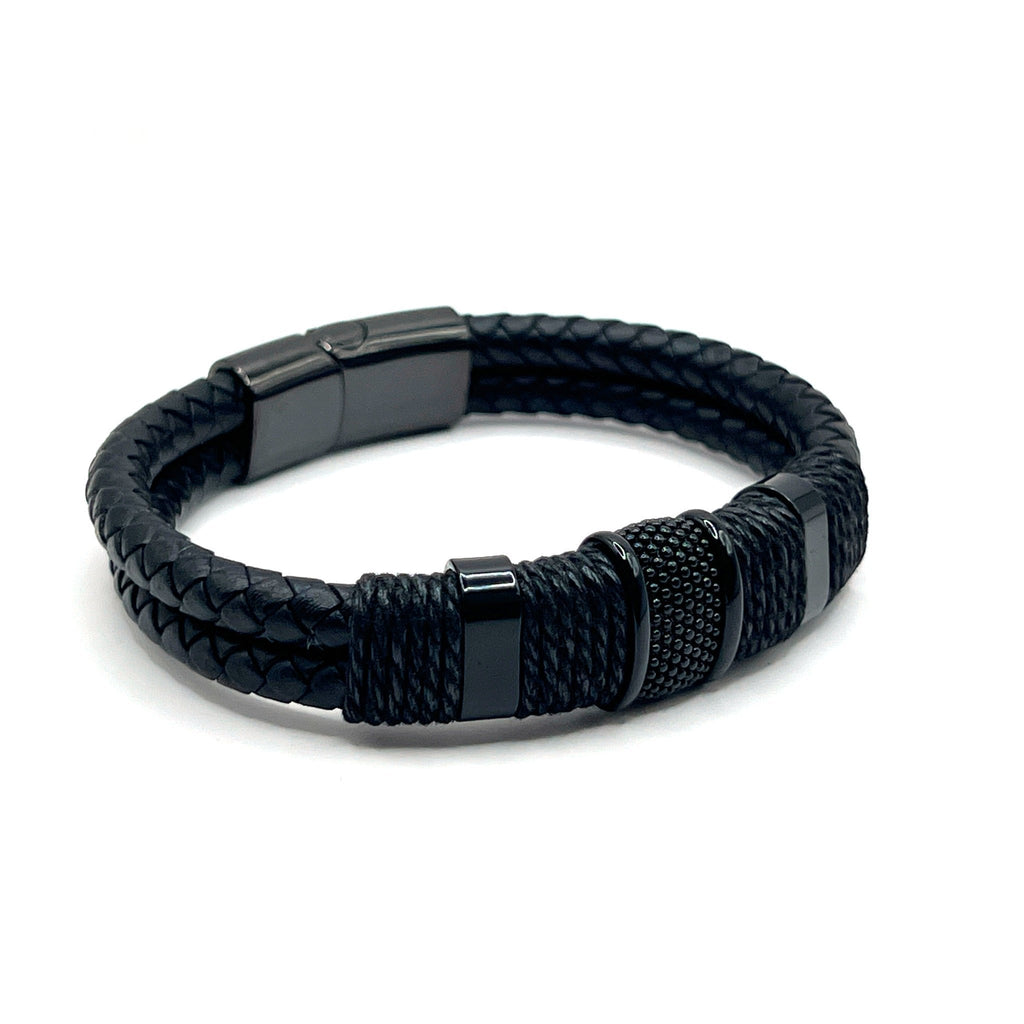 Black Woven Leather Bracelet with Magnetic Clasp - Karoo Earth