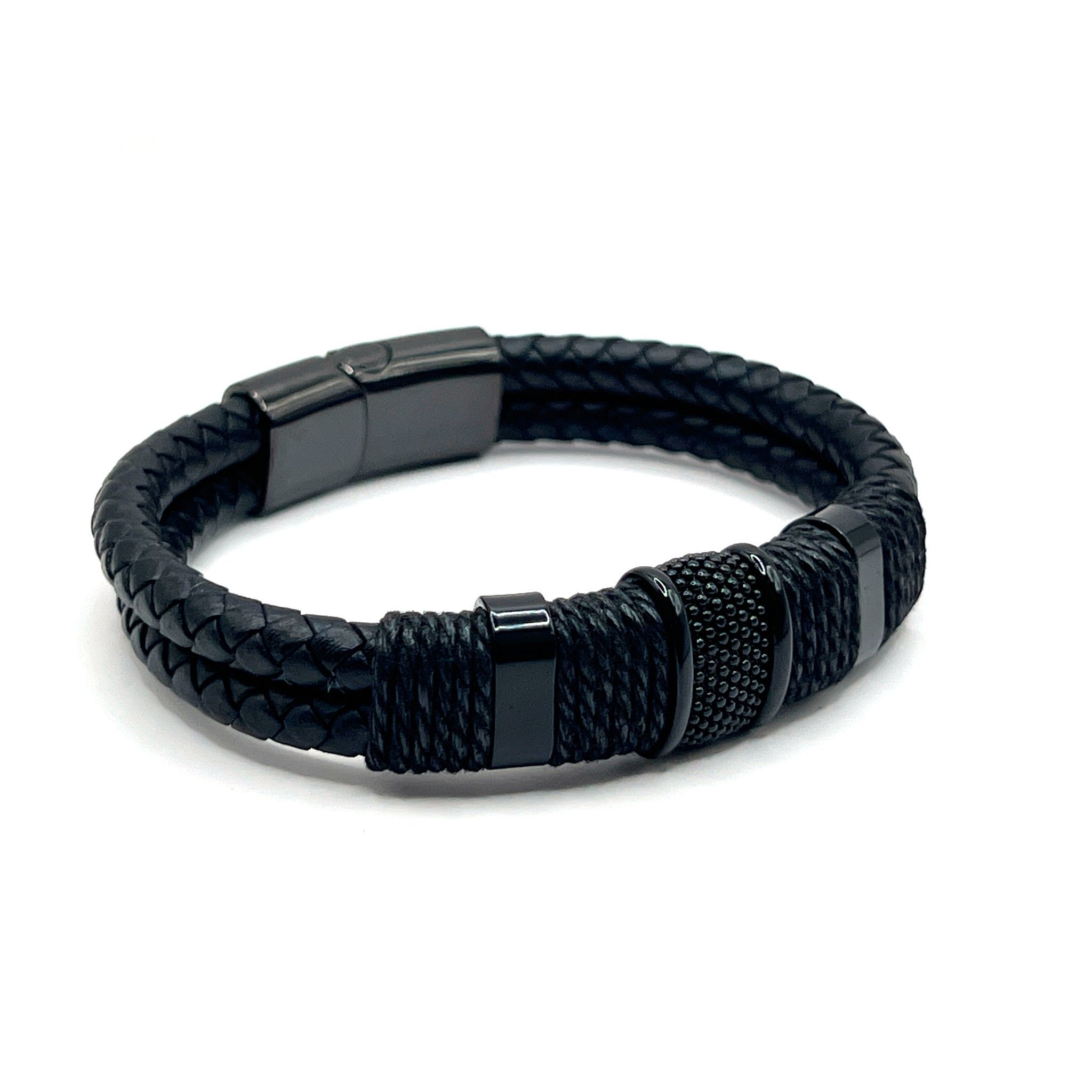 Black Woven Leather Bracelet with Magnetic Clasp - Karoo Earth