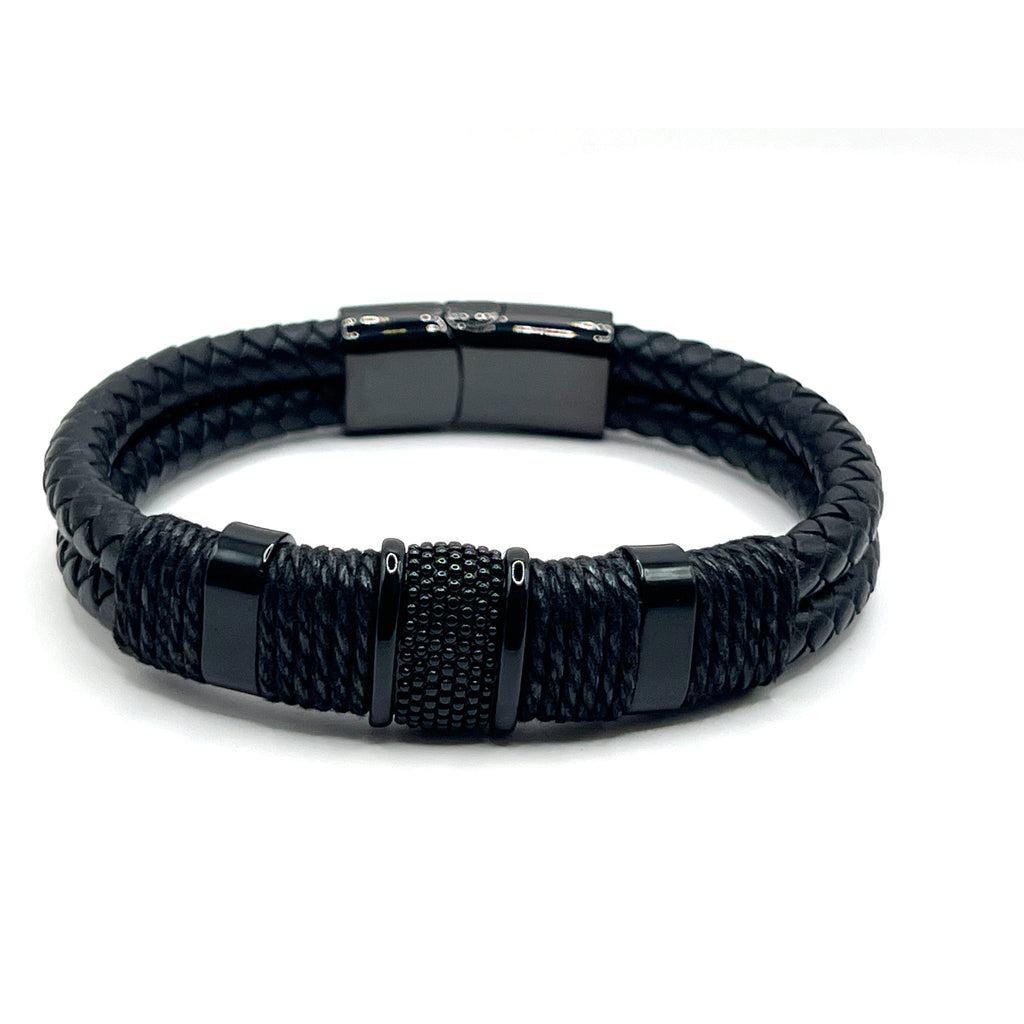 Black Woven Leather Bracelet with Magnetic Clasp - Karoo Earth