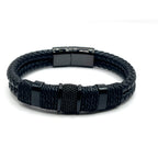 Black Woven Leather Bracelet with Magnetic Clasp - Karoo Earth