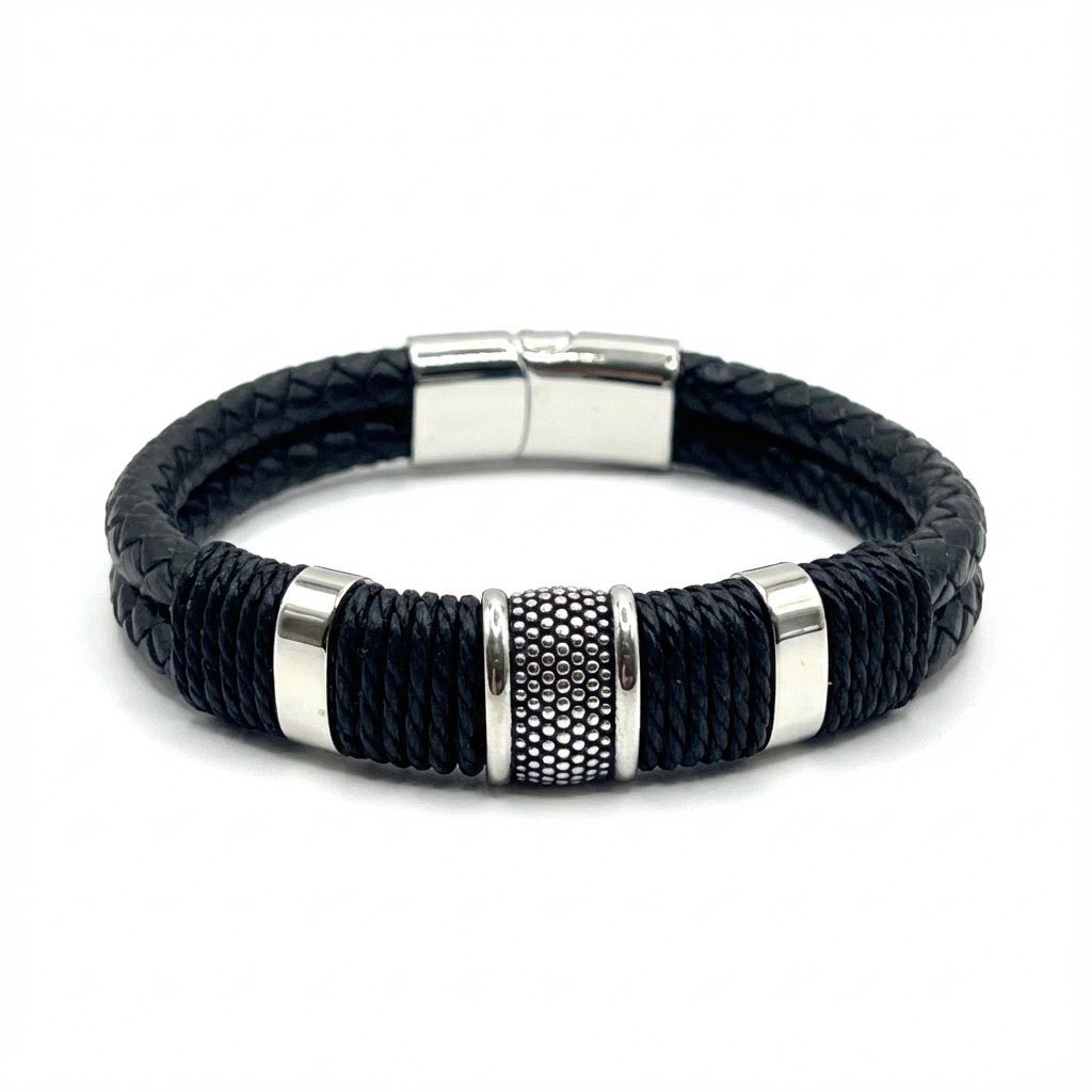 Black Woven Leather Ring Bracelet - Karoo Earth