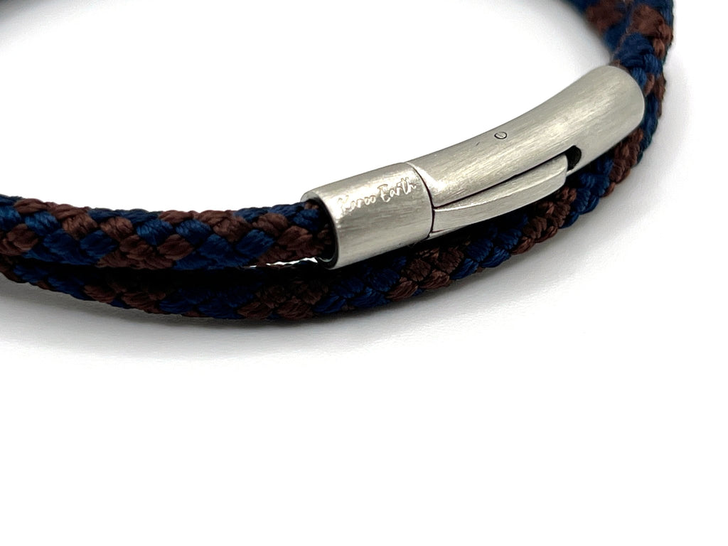 Blue & Brown Double Wrap Rope Bracelet Stainless Steel Trigger Clasp - Karoo Earth