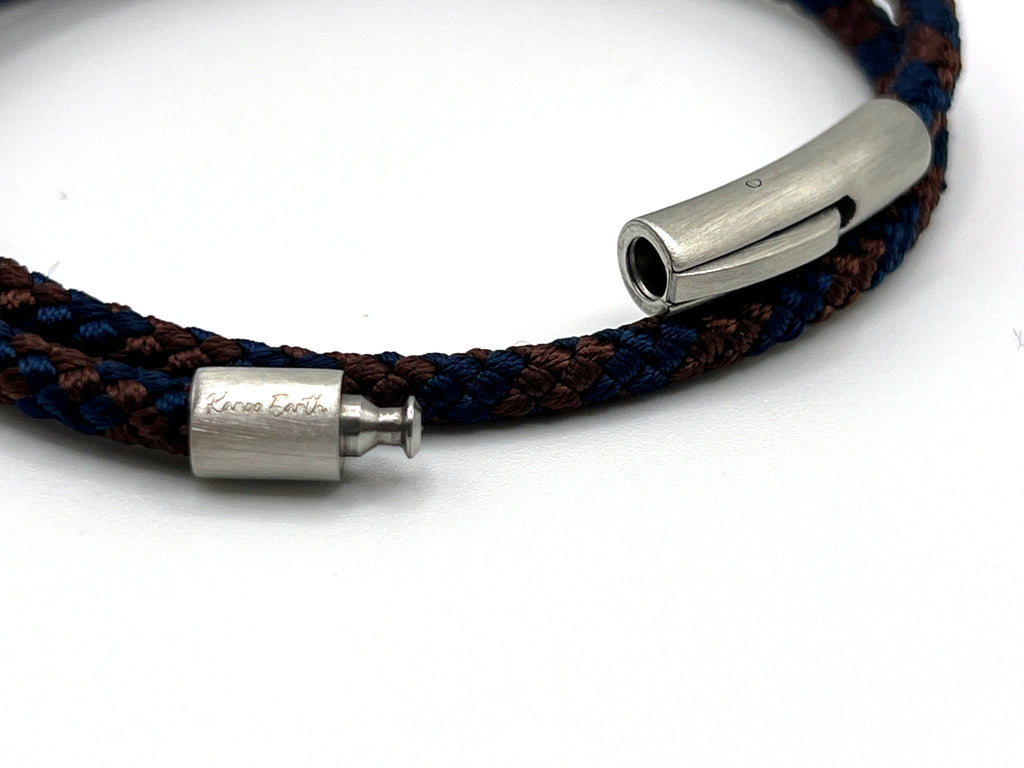 Blue & Brown Double Wrap Rope Bracelet Stainless Steel Trigger Clasp - Karoo Earth